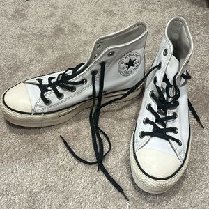 White leather platform converse